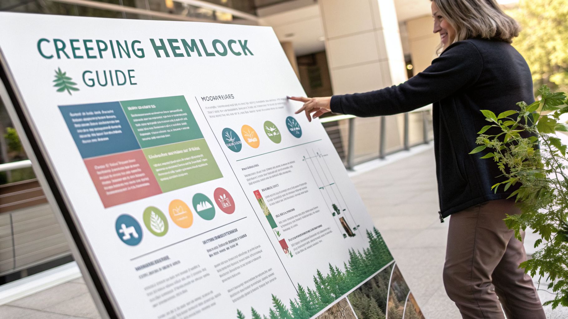 Professional infographic explaining creeping hemlock guide