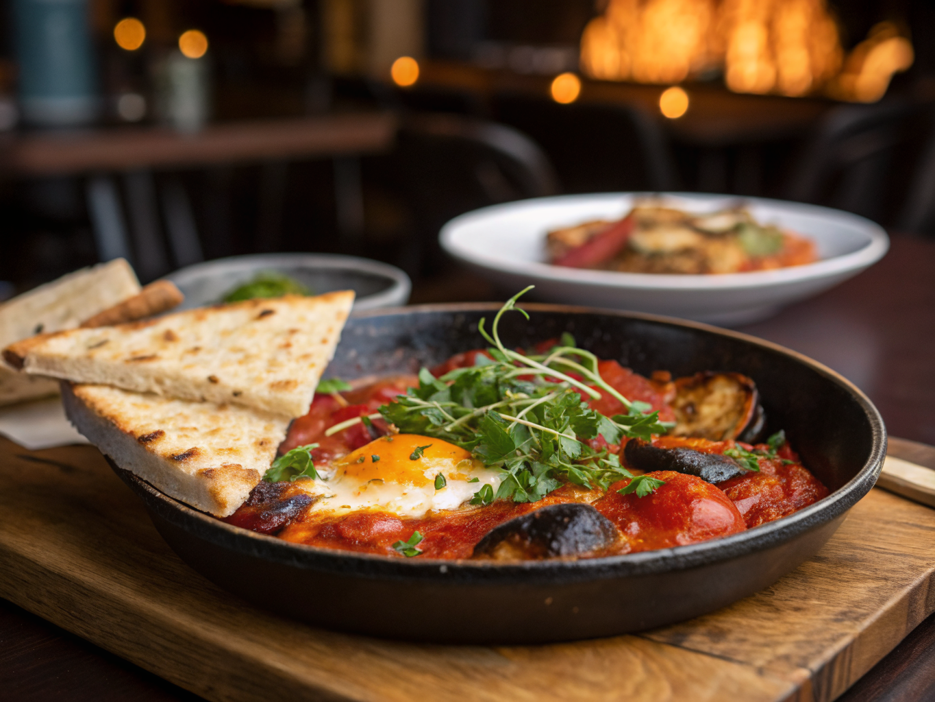 Smoky Eggplant and Tomato Shakshuka with Za'atar Flatbread