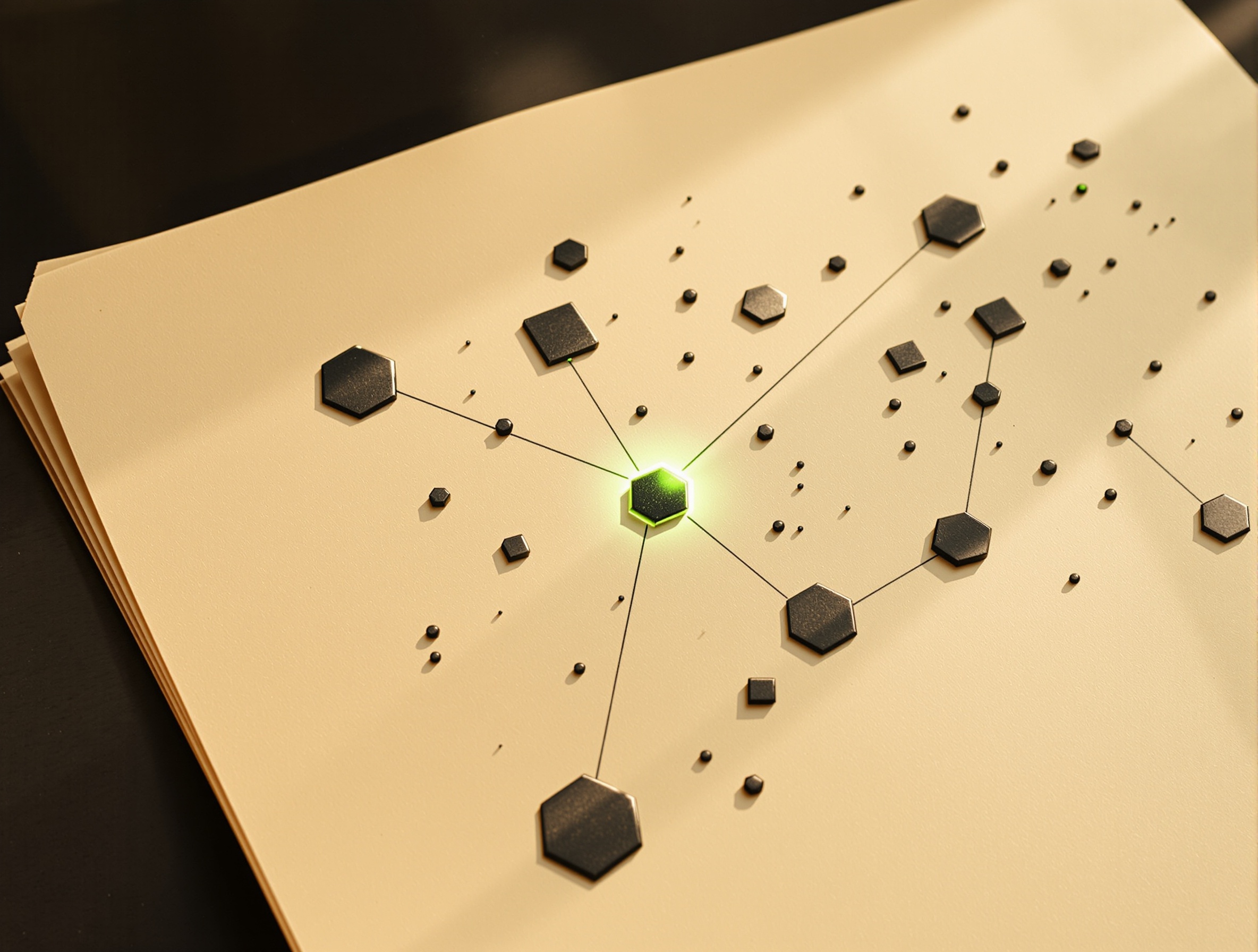 Abstract representation of data synthesis and analysis.