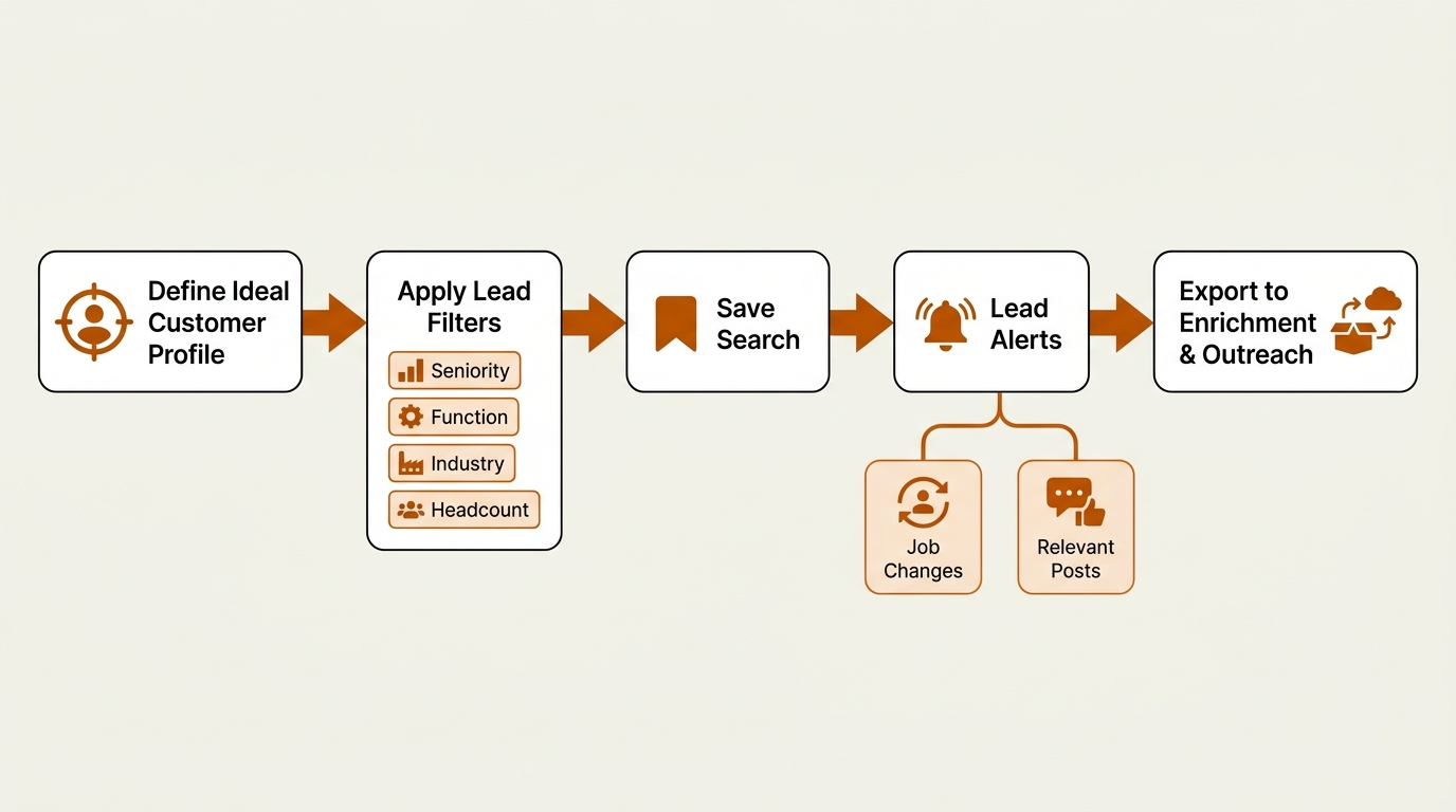 LinkedIn Sales Navigator prospecting workflow flowchart for B2B sales