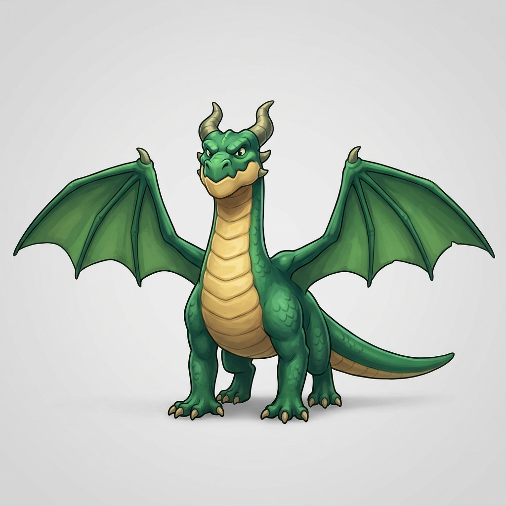 Image: Full-body fantasy dragon character art in the Supe