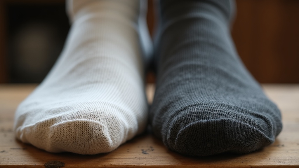 Worn cotton work socks beside reinforced merino wool socks