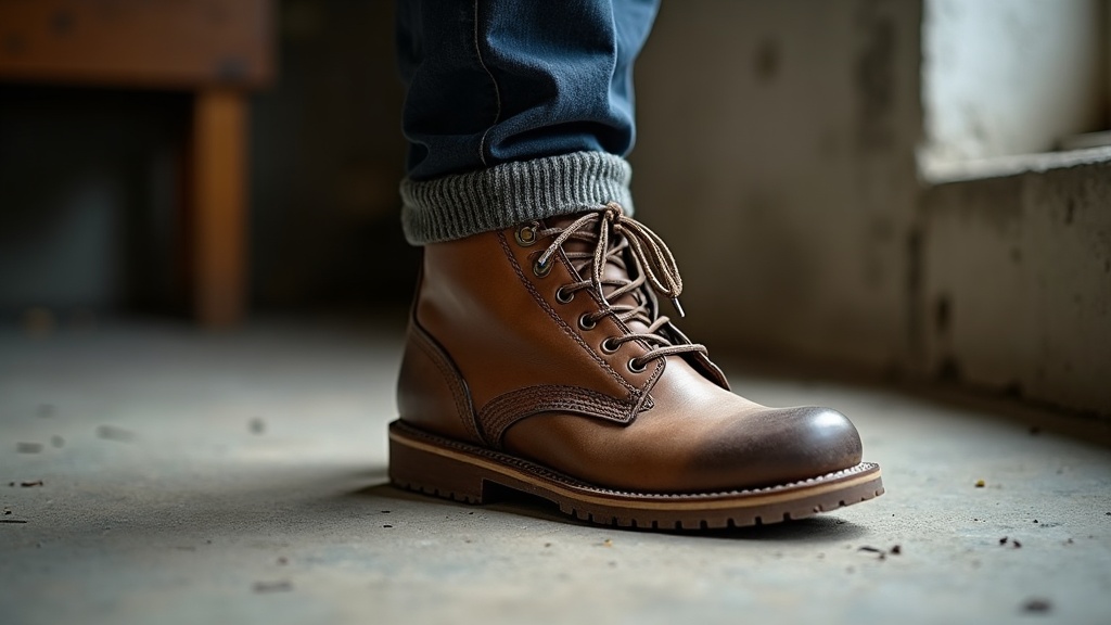 Cotton or wool socks for work boots on a job site