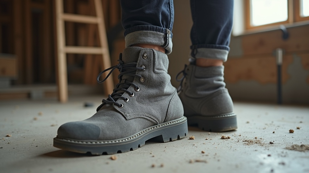 Merino wool sock going into a steel-toed work boot