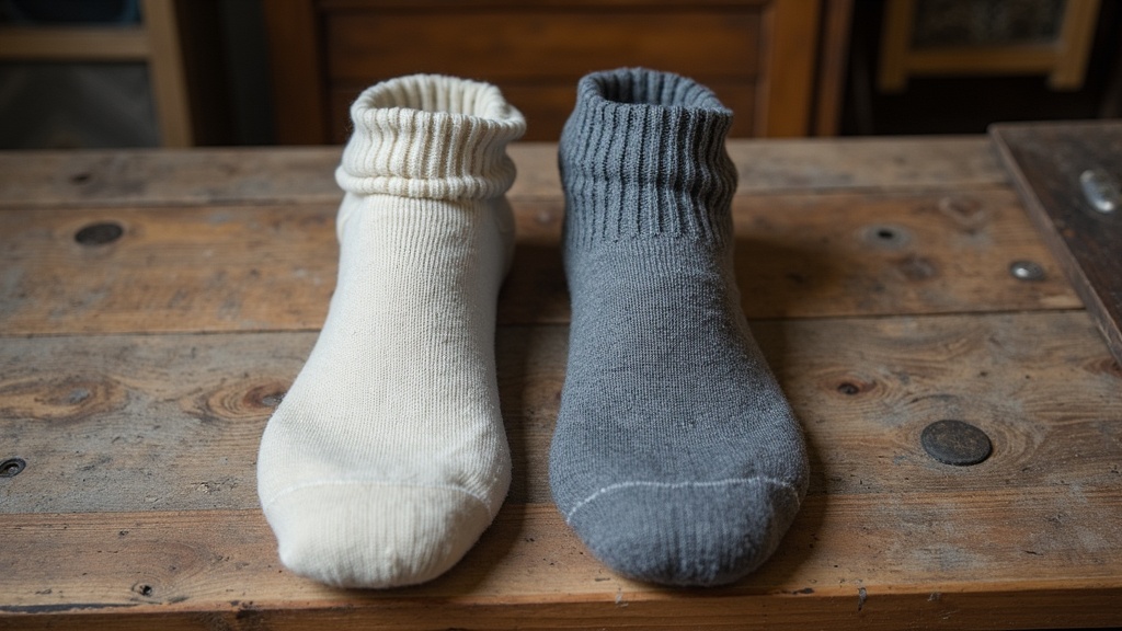 Lightweight and heavyweight merino wool work socks compared side by side