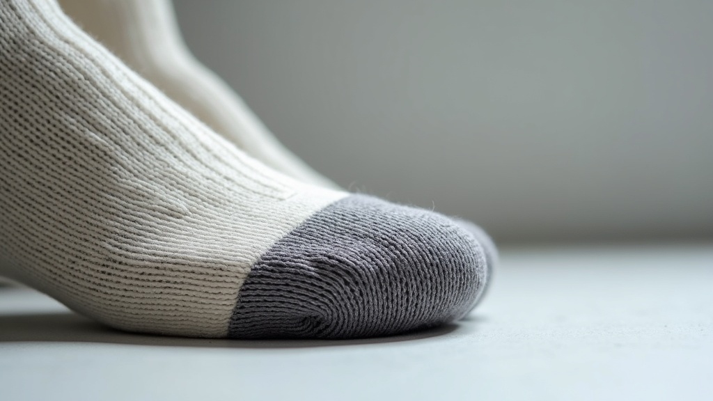 Close-up of merino wool sock knit texture showing reinforced heel zone