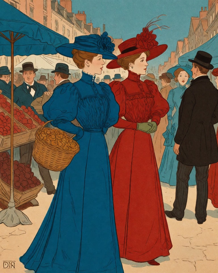 edwardian chromolithograph blue crimson style