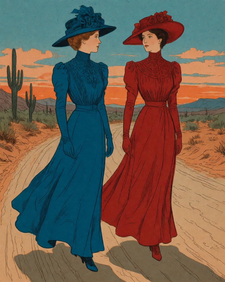 edwardian chromolithograph blue crimson style