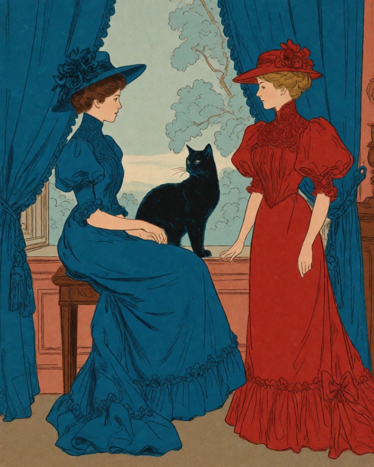 edwardian chromolithograph blue crimson style