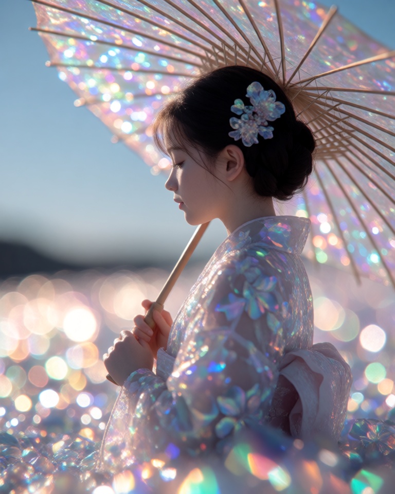 iridescent crystal bokeh style