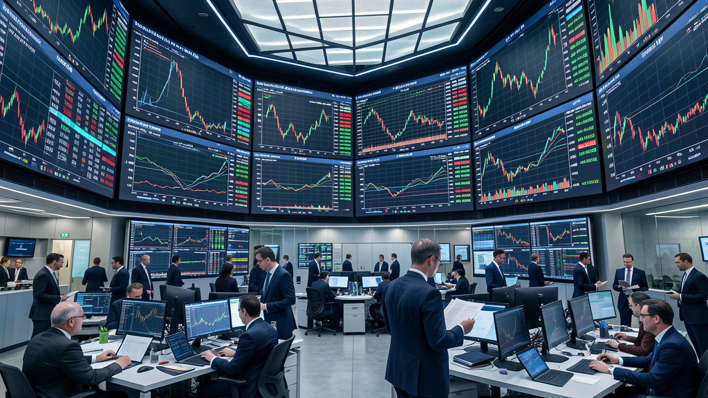 photorealistic stock market data center financial district