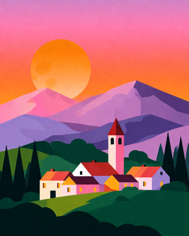 vivid sunset gradient flat style