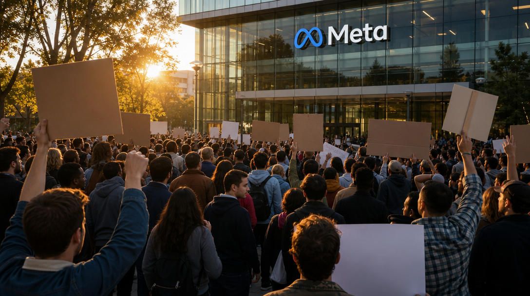 Manifestation pacifique devant un siège de la tech