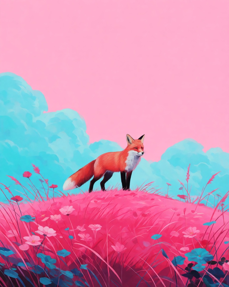 vivid pink cyan surreal style