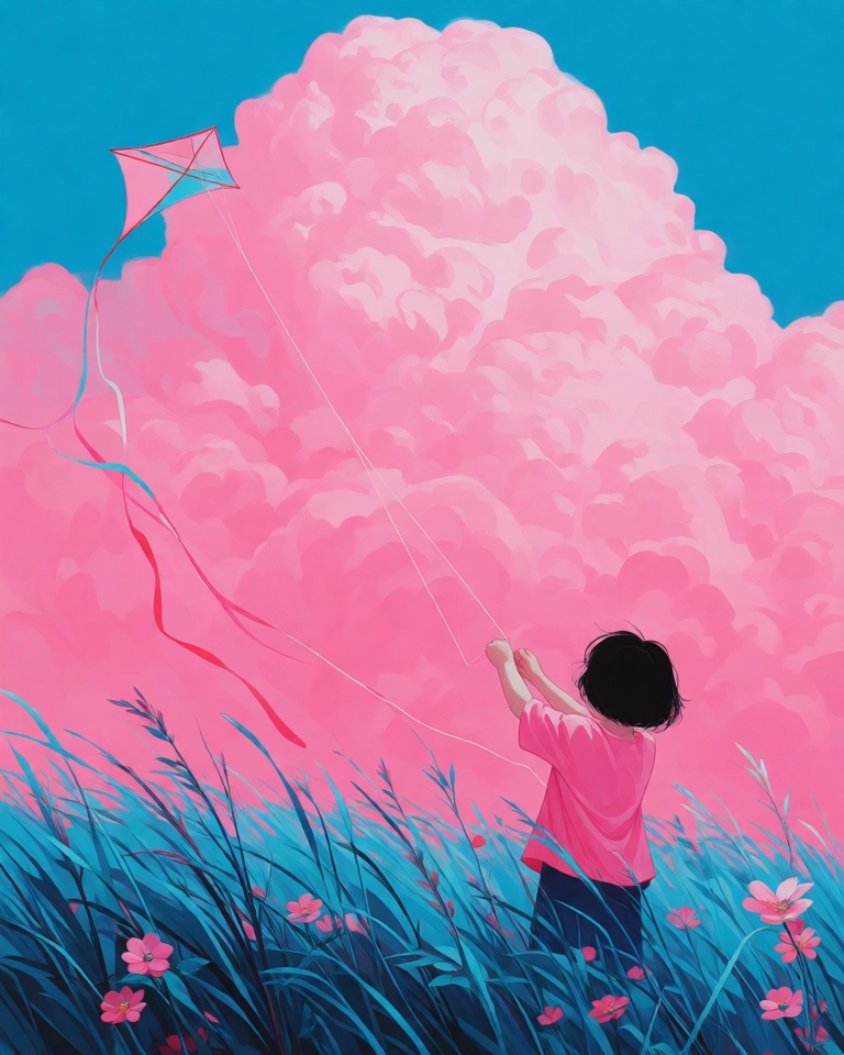 vivid pink cyan surreal style