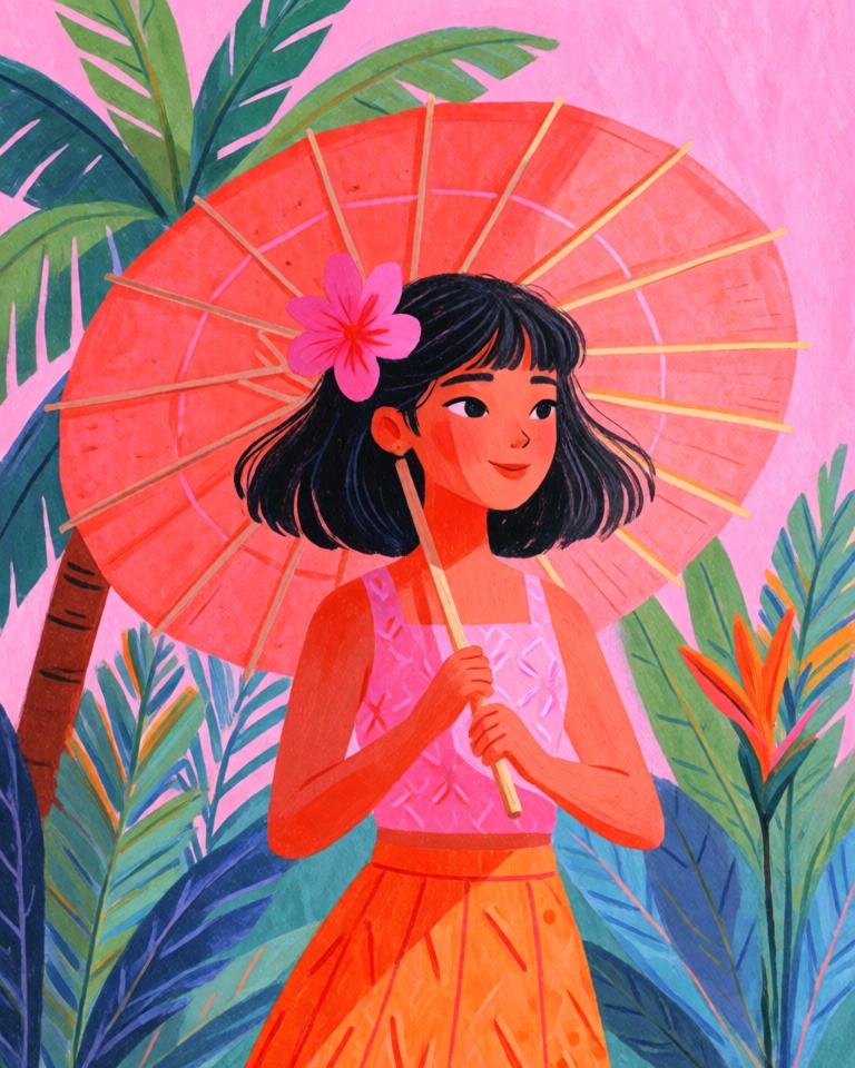 vivid tropical gouache style
