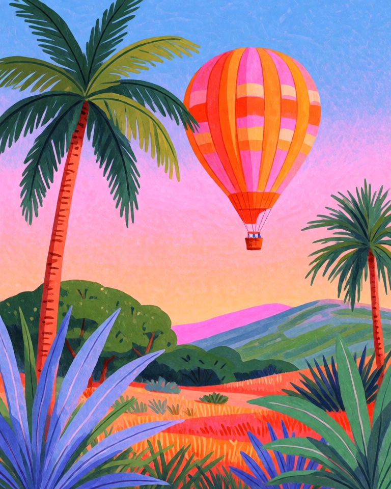 vivid tropical gouache style