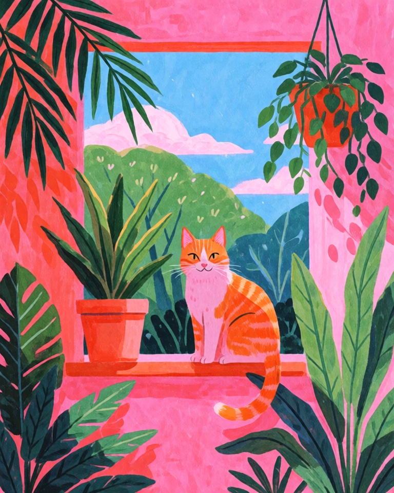 vivid tropical gouache style