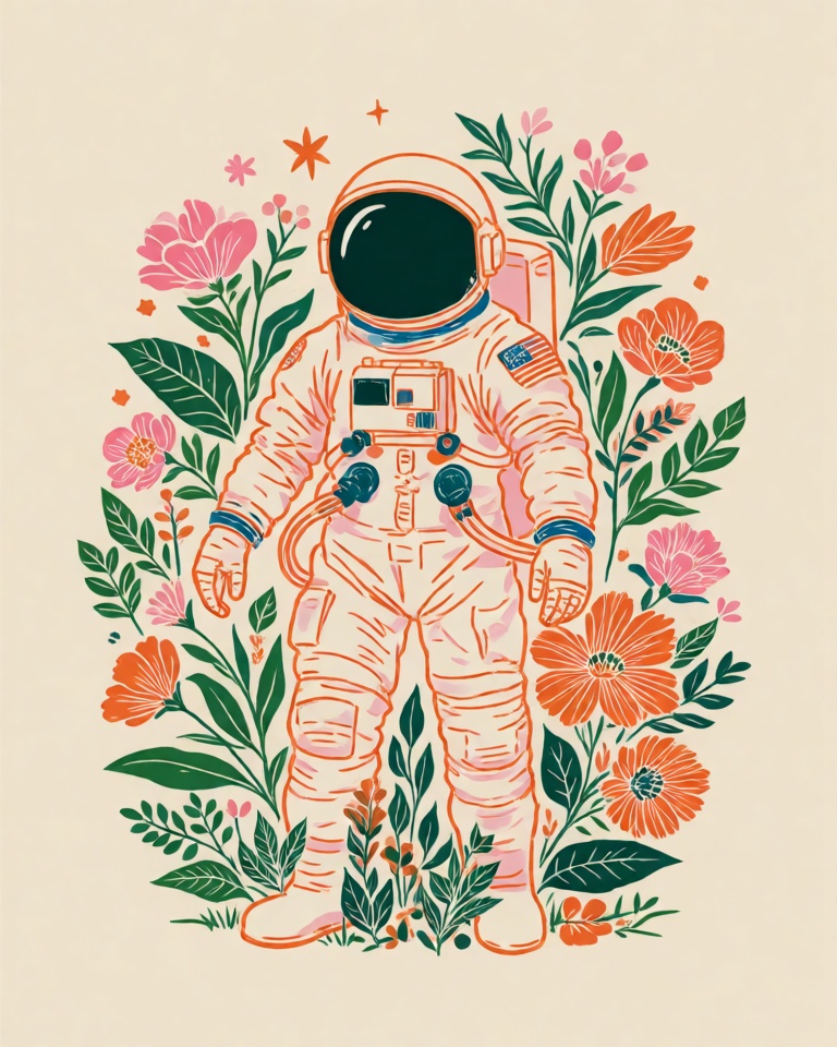 retro silkscreen botanical style