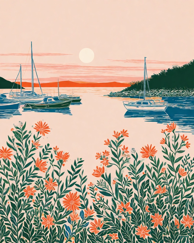 retro silkscreen botanical style