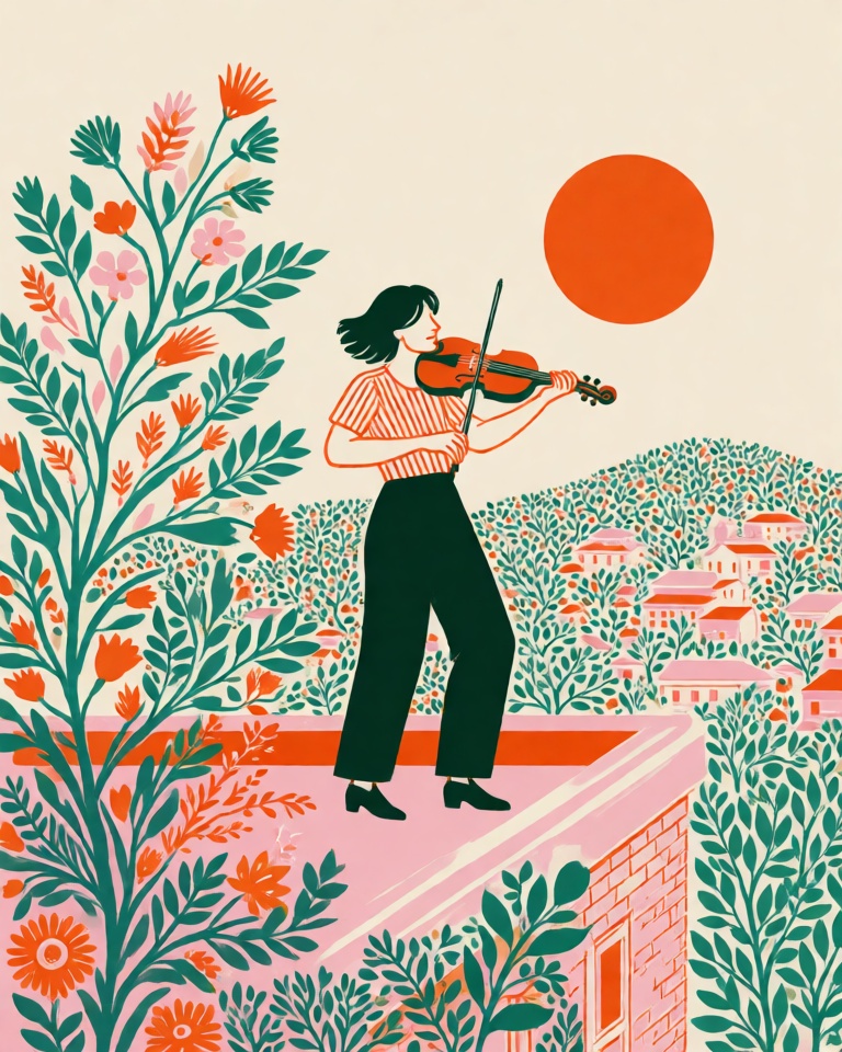retro silkscreen botanical style