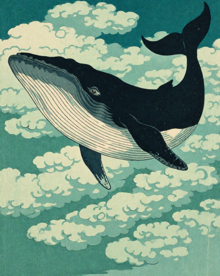 woodblock ukiyo teal style