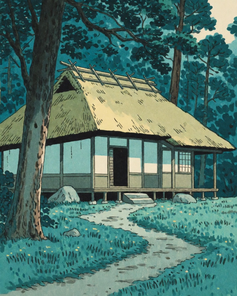 woodblock ukiyo teal style