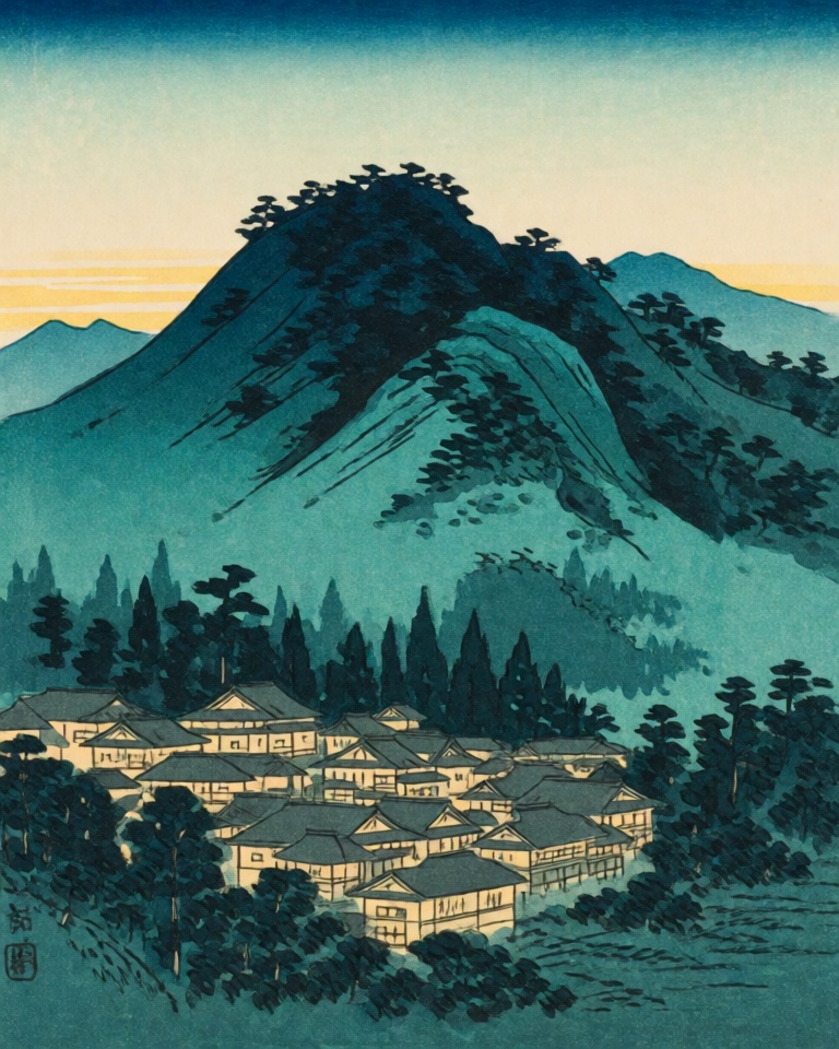 woodblock ukiyo teal style
