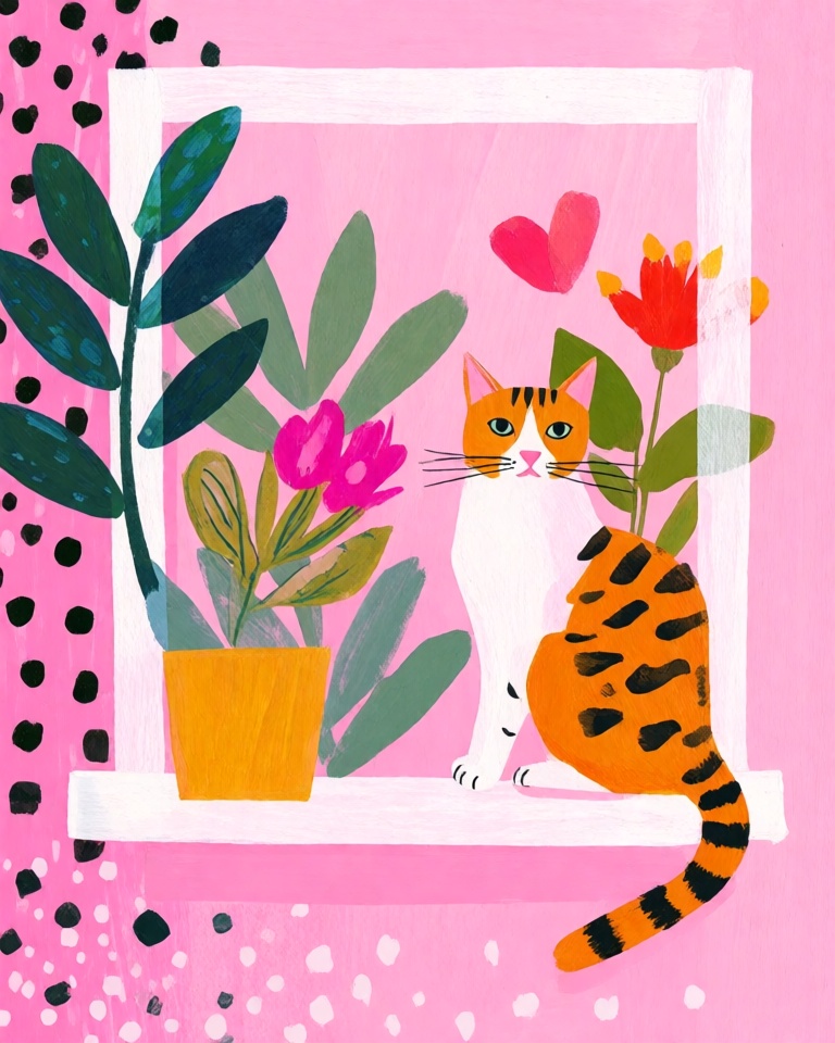 pink gouache collage style