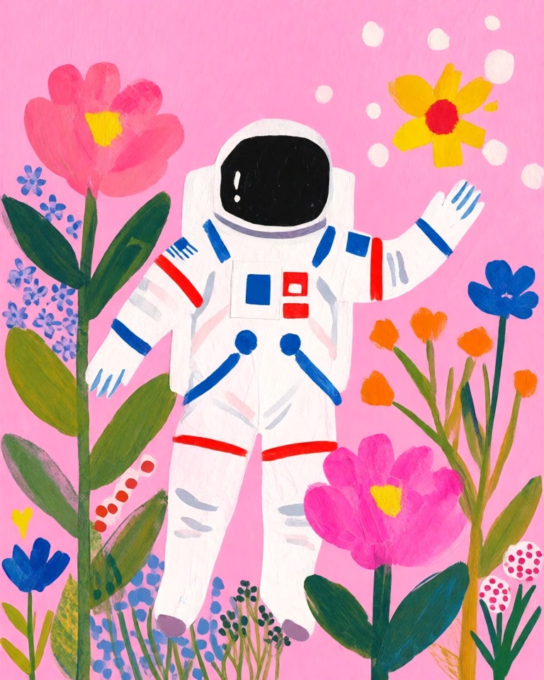 pink gouache collage style