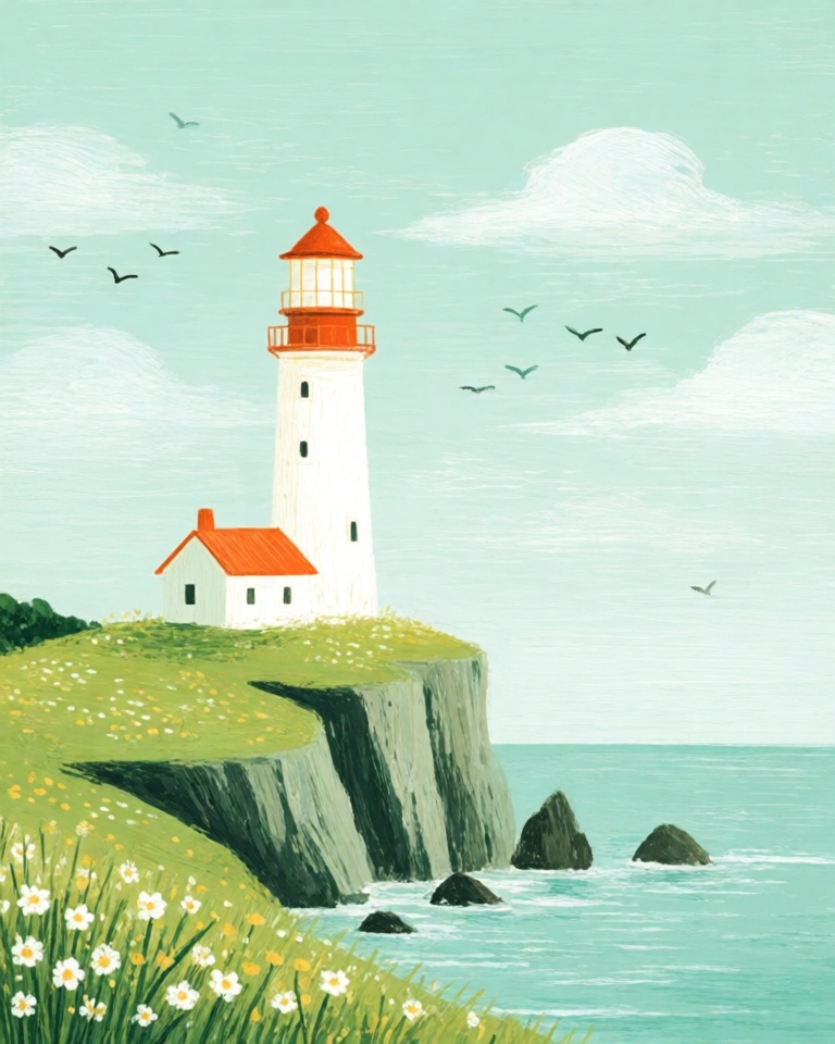mint gouache storybook style