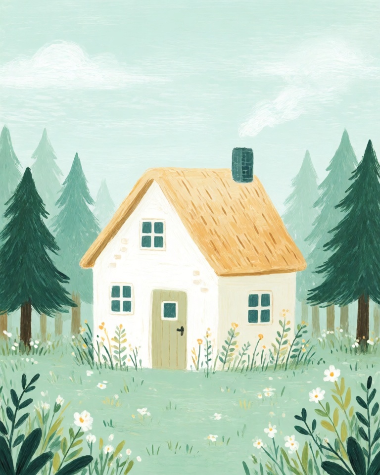 mint gouache storybook style