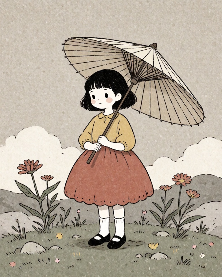 grainy muted whimsical ink style