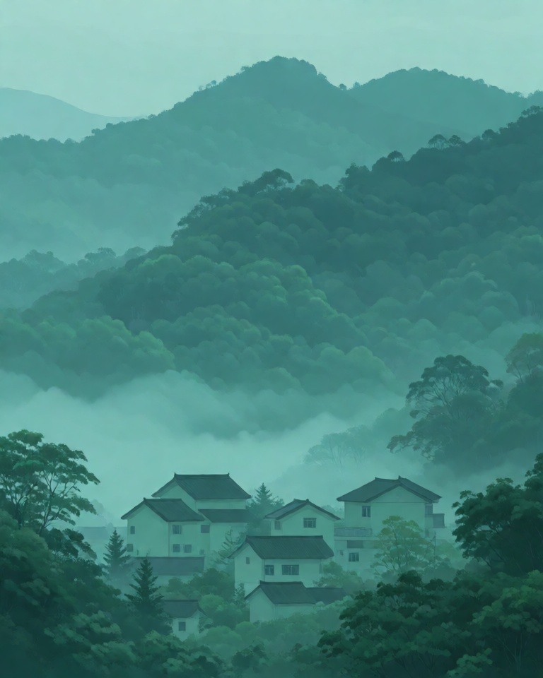misty teal dreamscape style