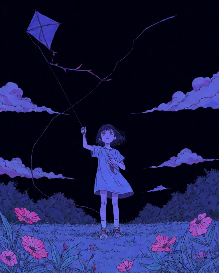 indigo neon horror anime style