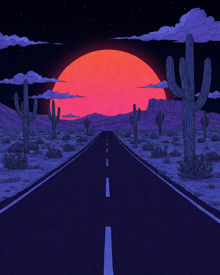 indigo neon horror anime style