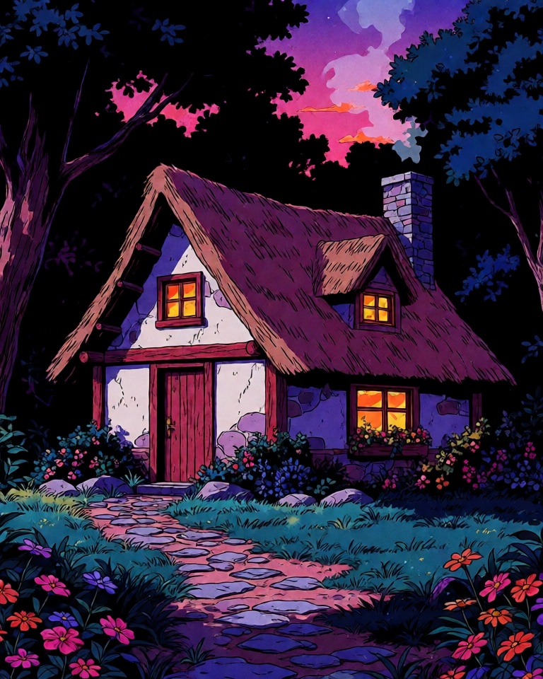 retro anime cel dusk style