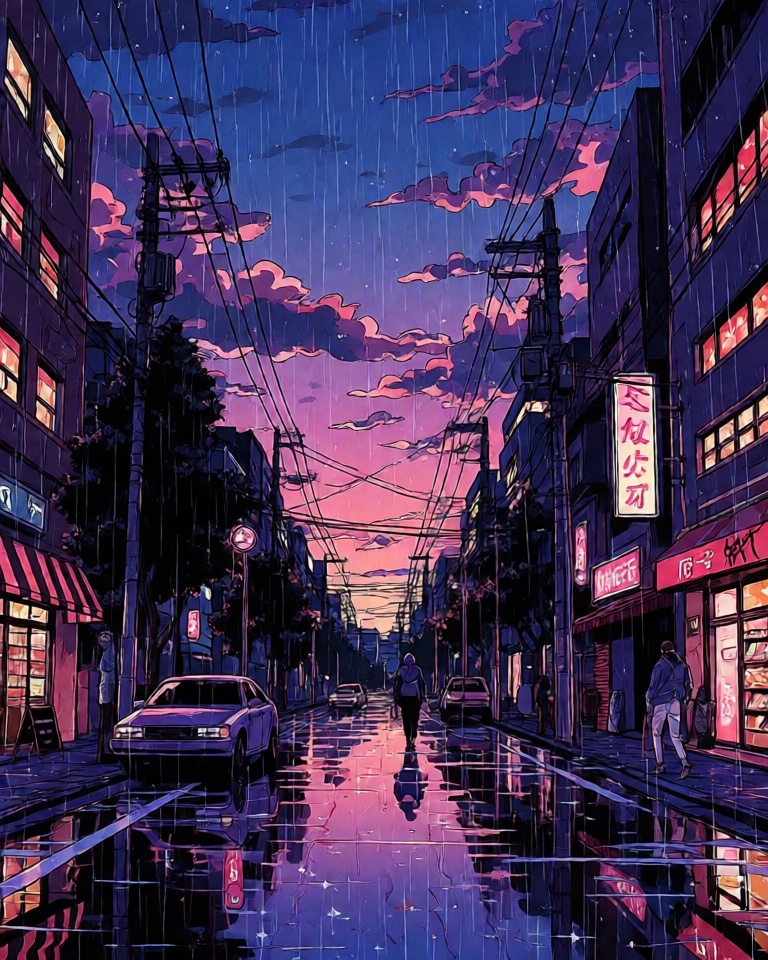 retro anime cel dusk style