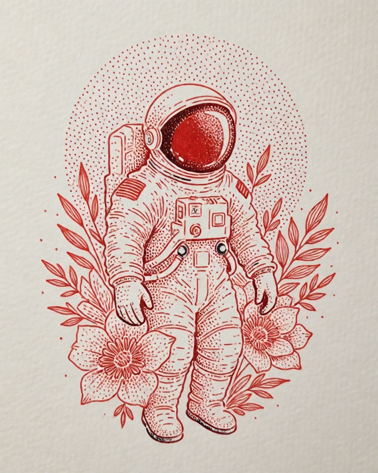 red stipple linework style