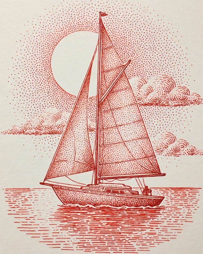 red stipple linework style
