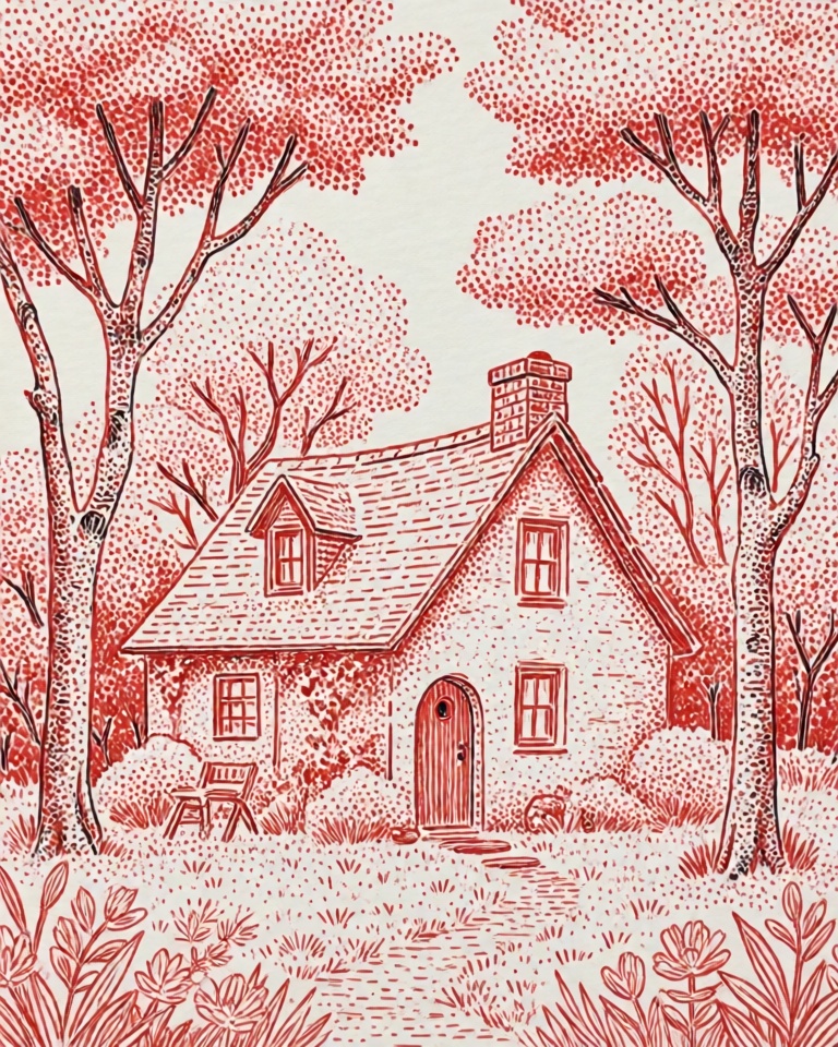 red stipple linework style