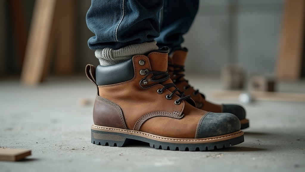 Calcetín merino para bota de trabajo con punta de acero en sitio de construcción