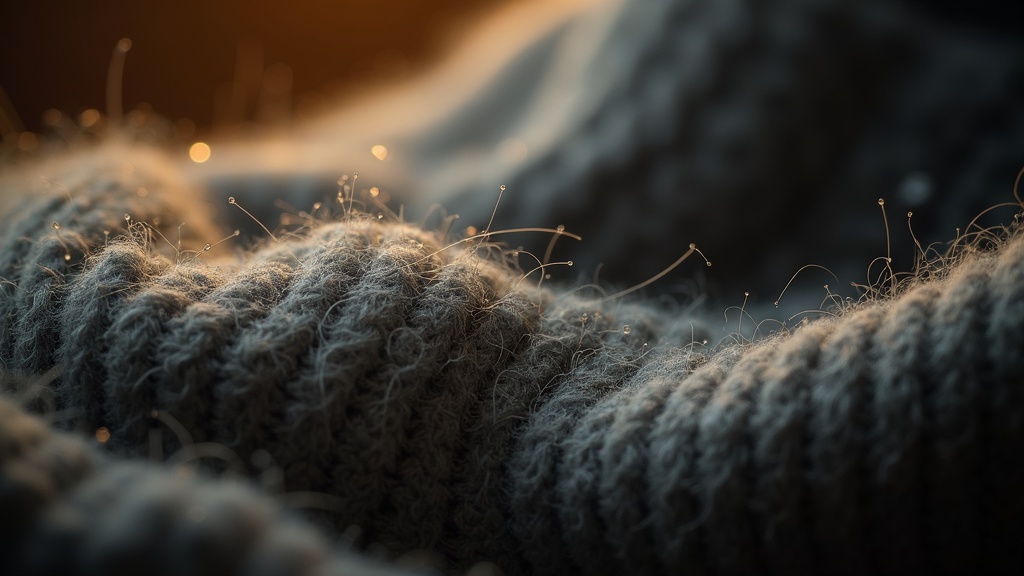 Textura de fibra merino bajo aumento, mostrando la escama que gestiona la humedad