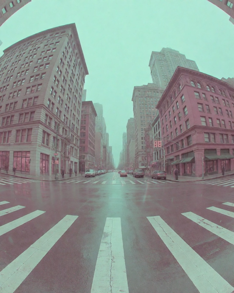 faded teal pink fisheye style