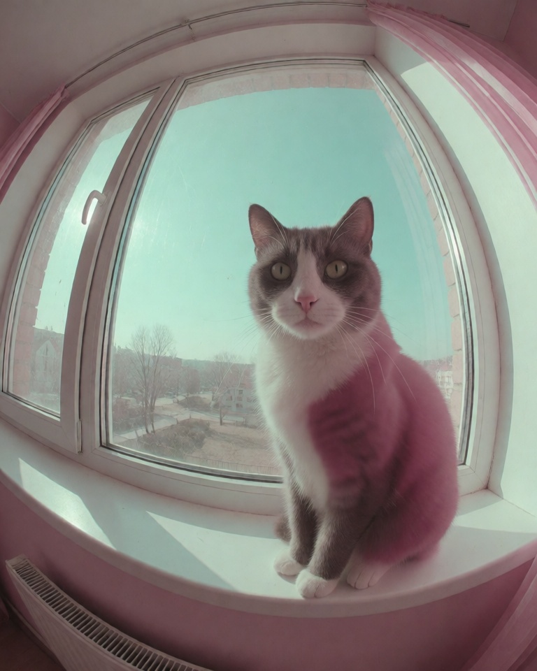 faded teal pink fisheye style
