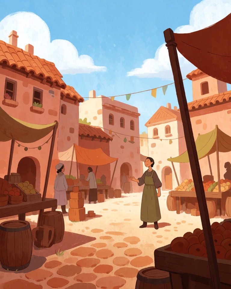 warm terracotta storybook style
