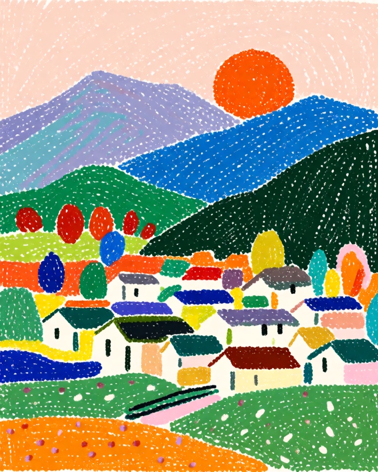 crayon dotted folk style