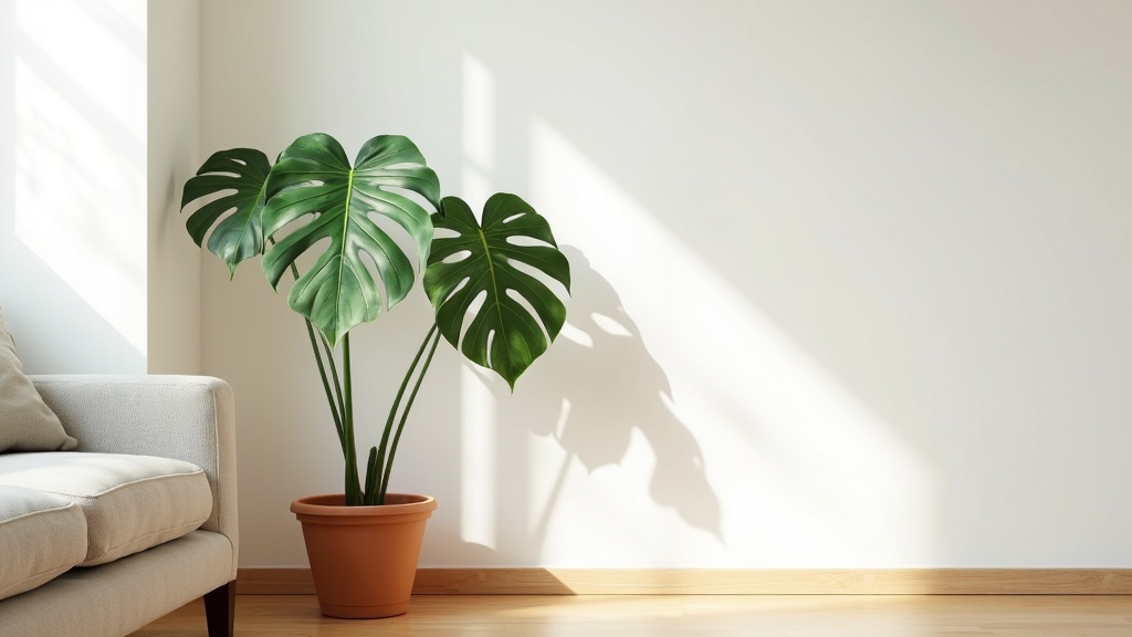 Large corner plant in a small living room adding natural presence