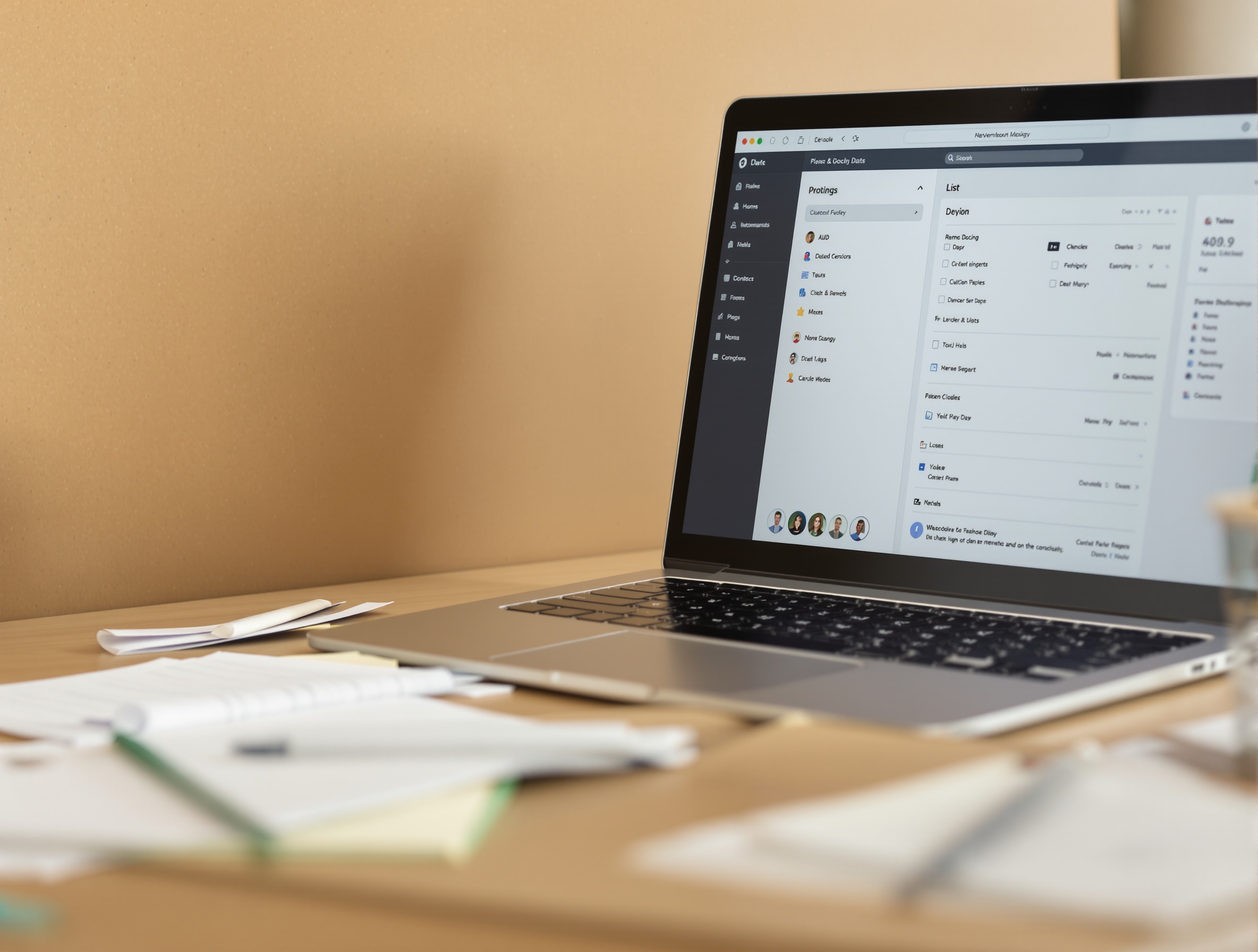 Desk with messy papers contrasted with a clean digital interface, symbolizing hiring challenges and solutions.