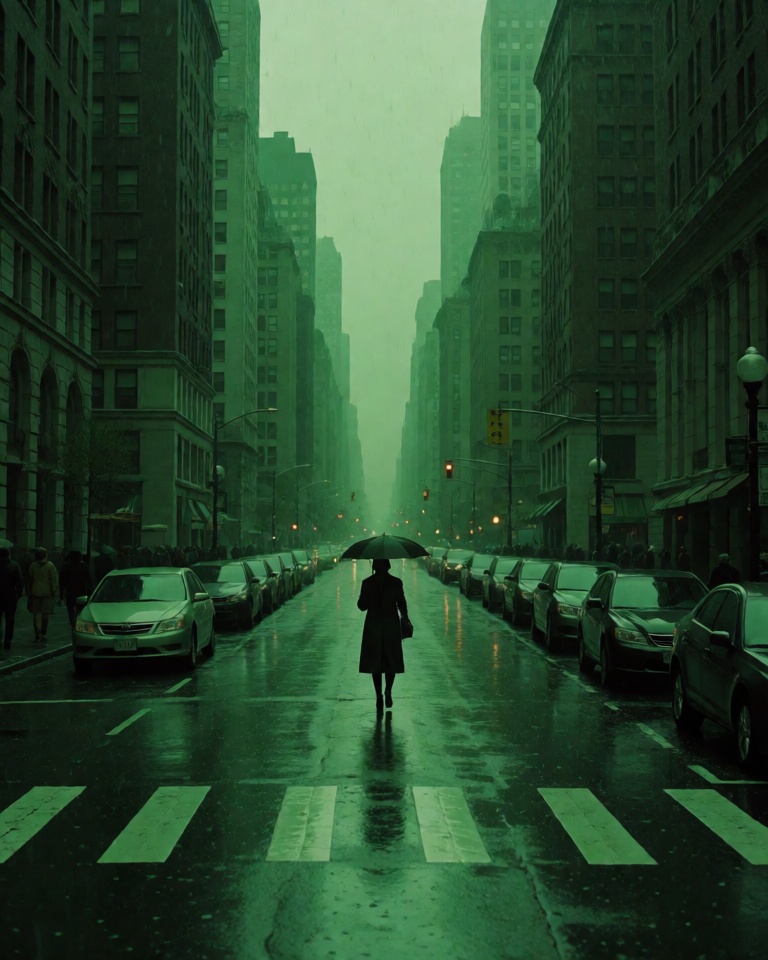 monochrome green surreal style